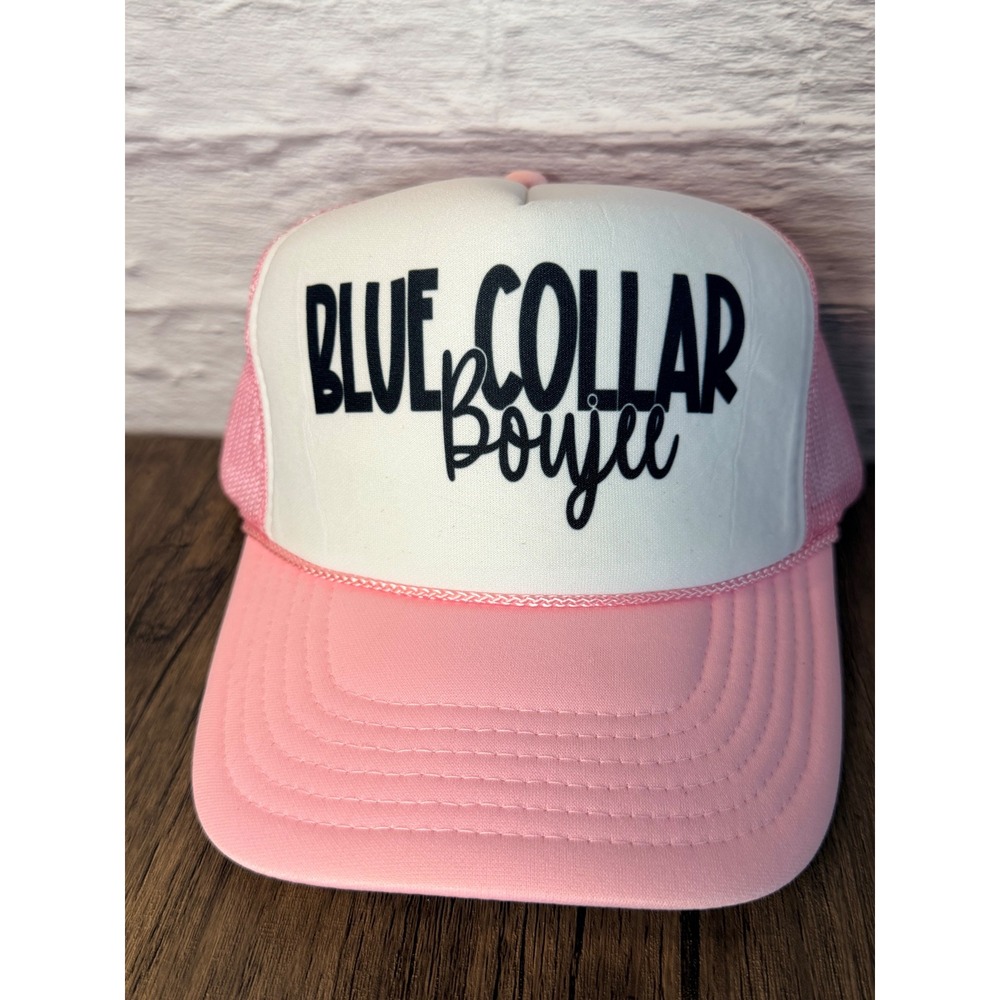 Blue Collar Boujee Trucker Hat Pink White Mesh Snapback Baseball Cap Graphic